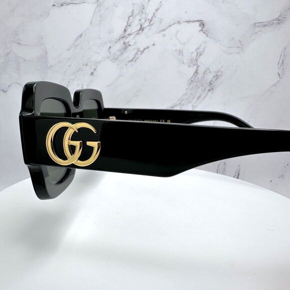 New Gucci Sunglasses Black Oversized Gold 3D Metal GG - Picture 13 of 16